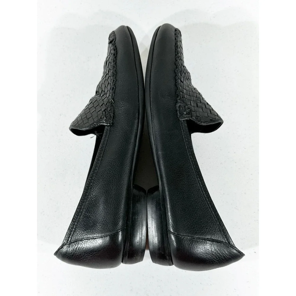 Trotters Loafers 9.5 S Extra Narrow Black Leather Woven Vamp Made in Brazil READ